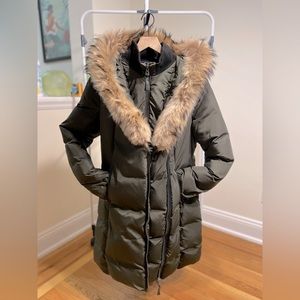 Mackage KAY down coat with natural fur Signature Mackage Collar in Army Green.